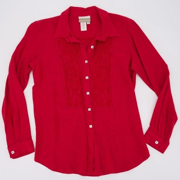Tops - Vintage Coldwater Creek blouse in a rich crimson red with intricate embroidery